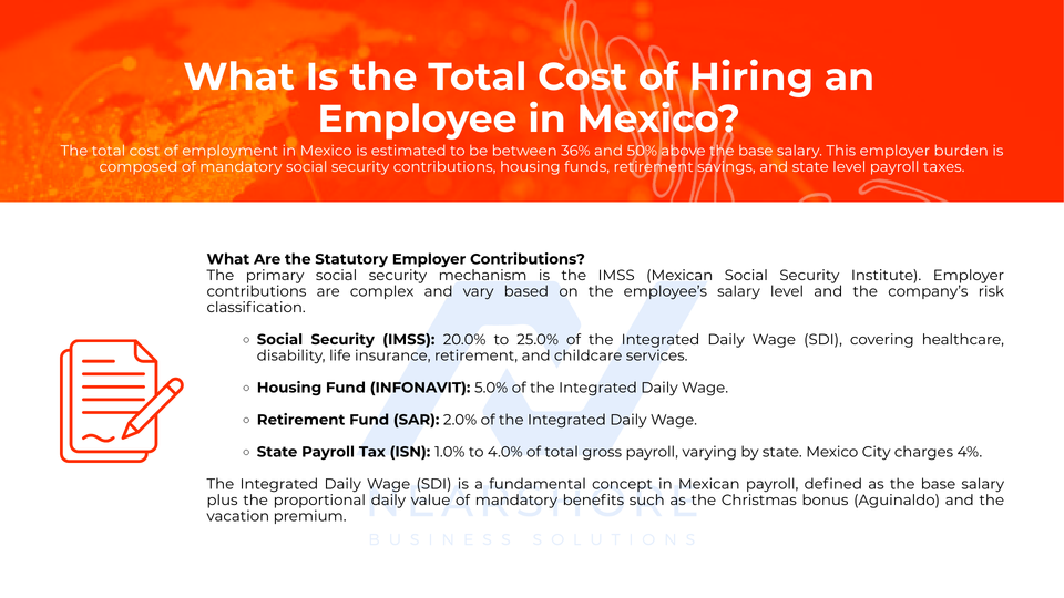 What is the total cost of hiring an employee in Mexico: employer social security, housing, retirement, and payroll tax contributions