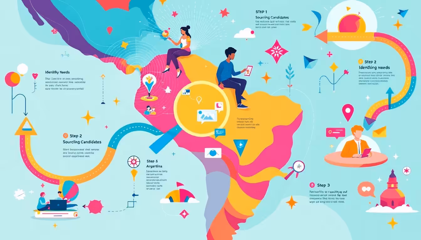 A step-by-step flowchart illustrating the process of recruiting LATAM talent.