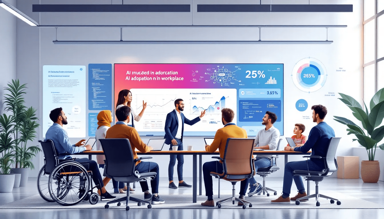 A diverse team of AI developers collaborating on an artificial intelligence project.
