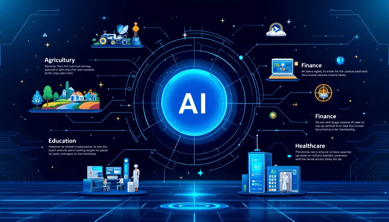 An overview of industries that benefit from AI solutions, featuring various sectors.