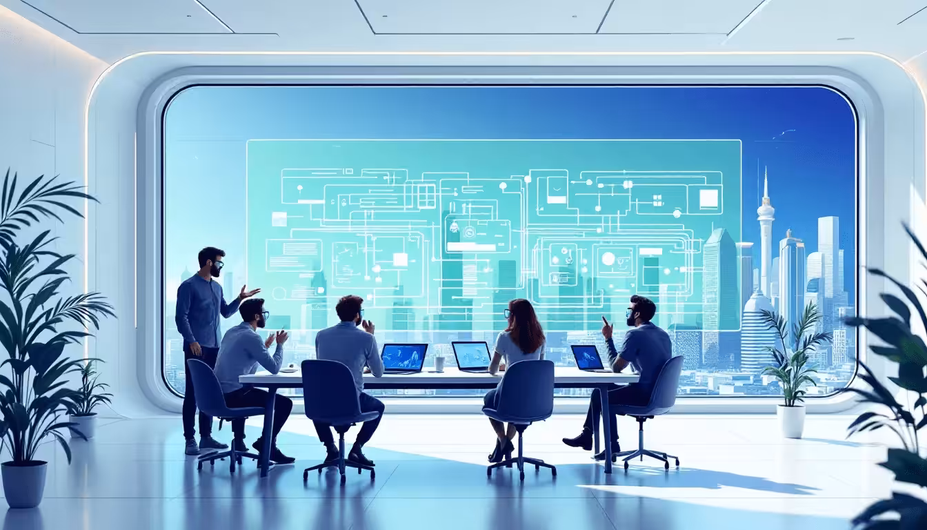 A futuristic illustration of backend development technologies.