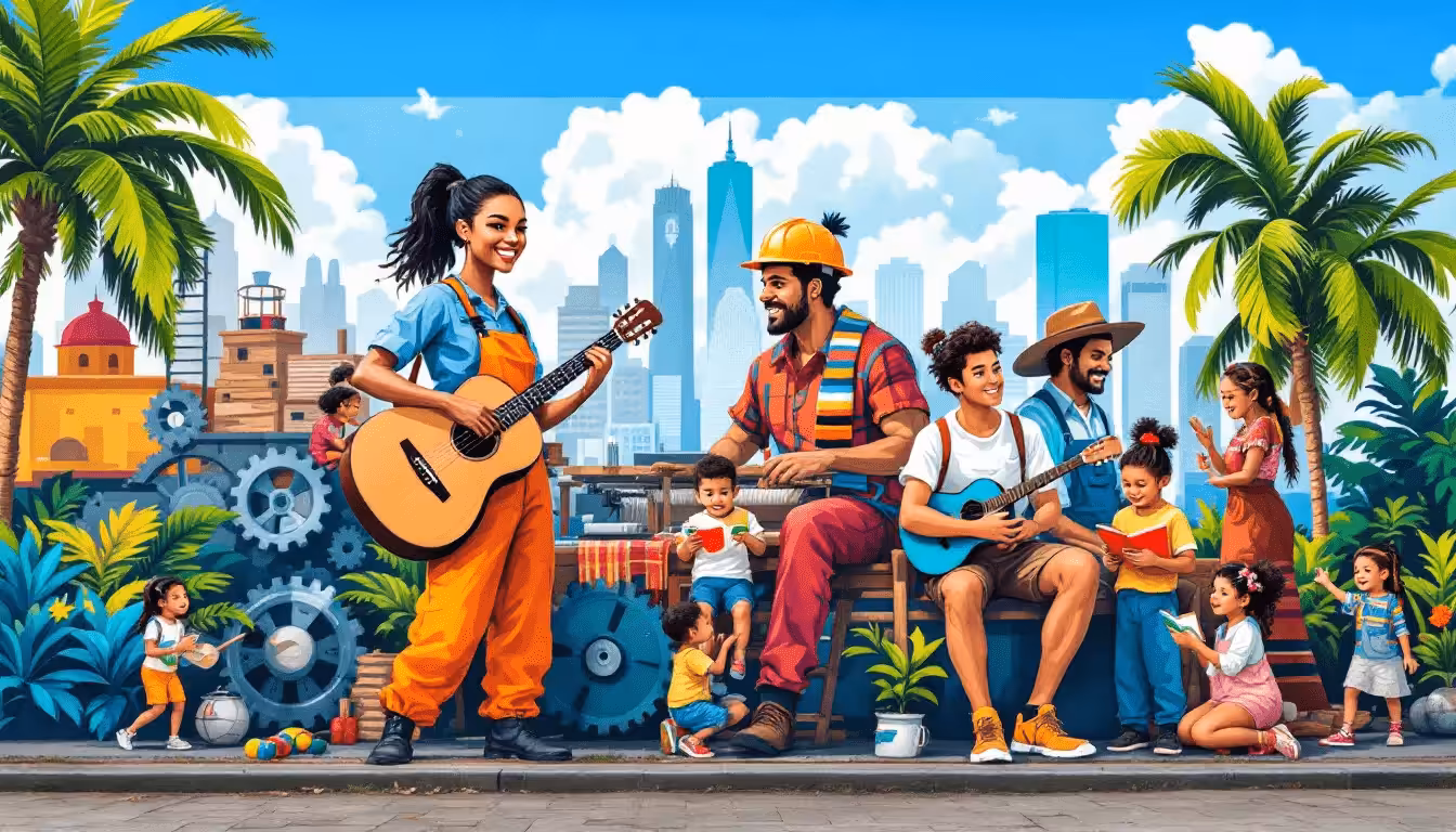 A collage of various job roles filled by Latin American talent.