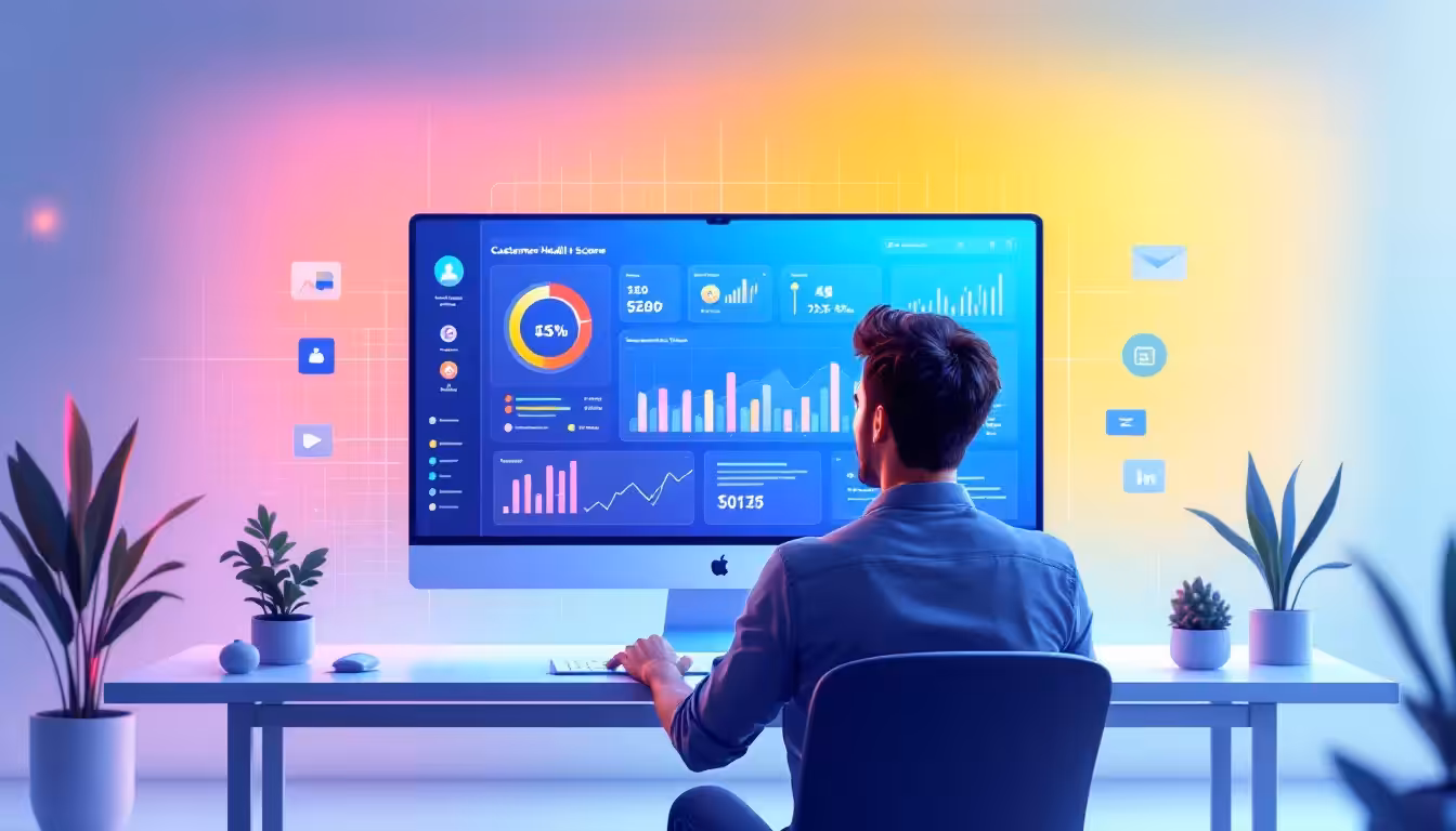 A customer success manager monitoring customer health scores on a dashboard.