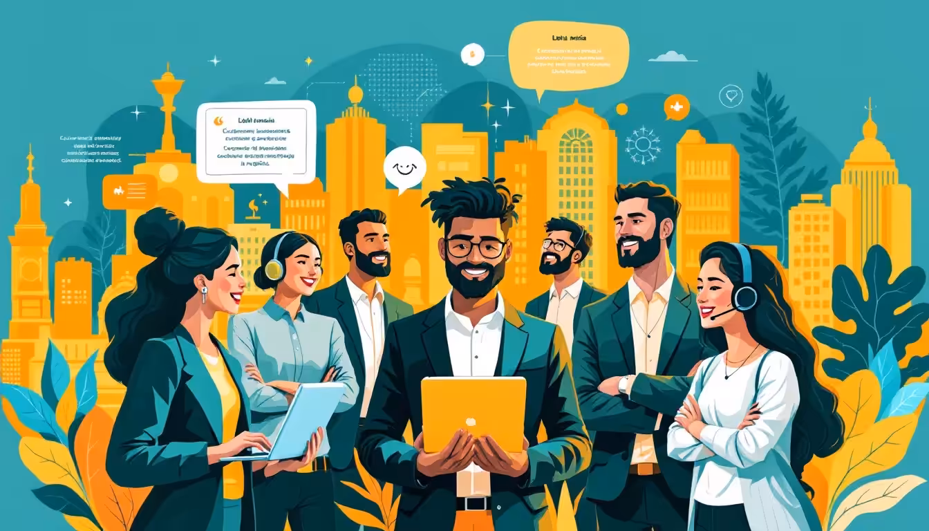 A diverse group of customer success managers collaborating in Latin America.